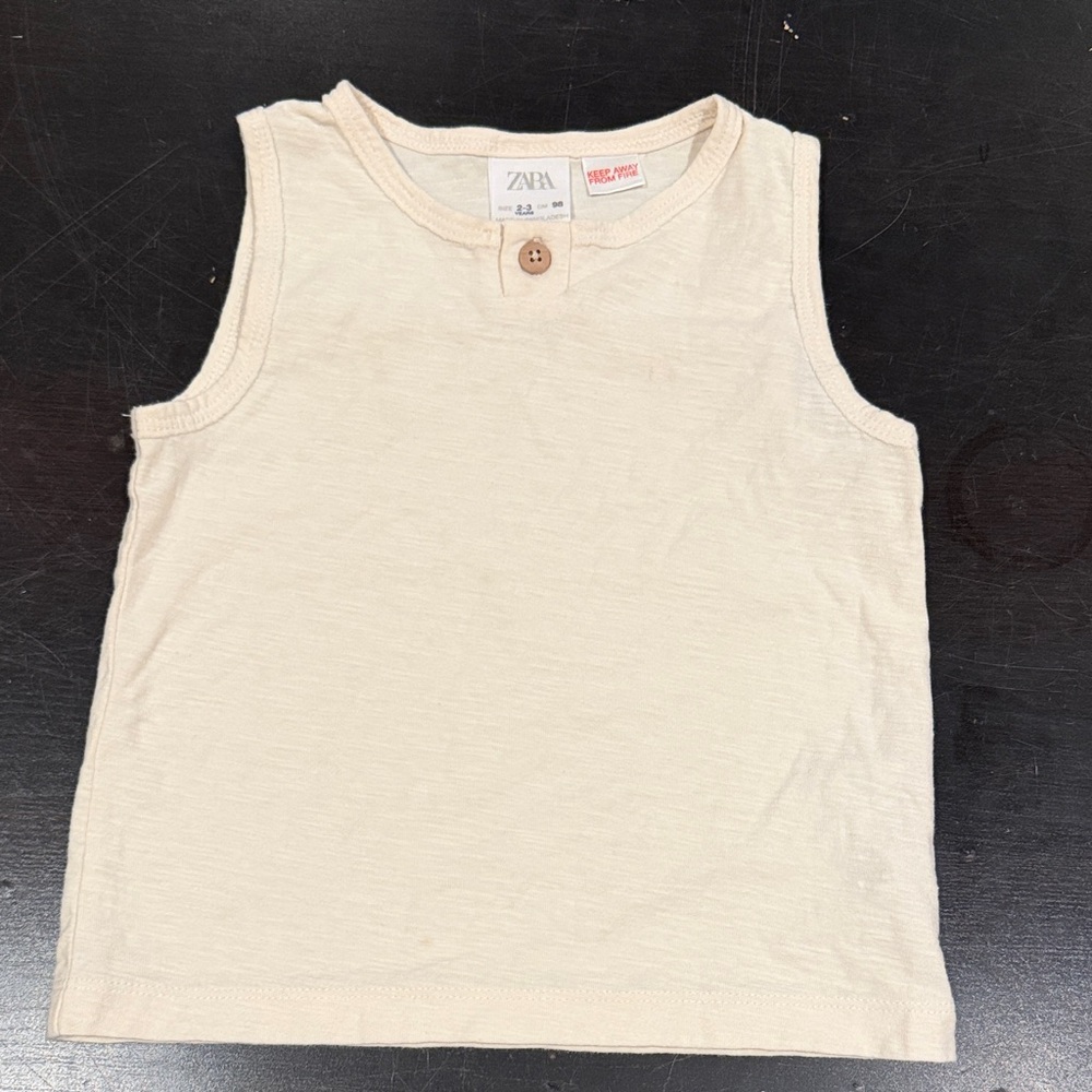 Zara 2/3 Kids Beige Cream Tank Top with Button Detail